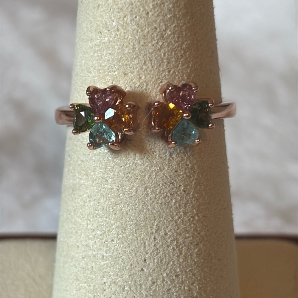 Multi Tourmaline 18k Rose over Gold 925 Sterling Silver Ring Genuine Gemstone